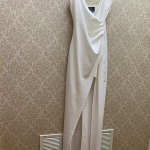 Windsor White Asymmetrical Draped Dress